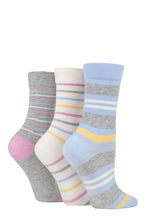 Load image into Gallery viewer, LADIES 3PR Striped Bamboo Gentle Socks