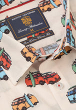Load image into Gallery viewer, Cream with Multicoloured Van and Surfboard ‘Conversational’ Print Shirt