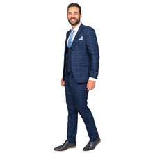 Load image into Gallery viewer, Edisnon Navy with Sky Blue Check 3PC Suit by Marc Darcy