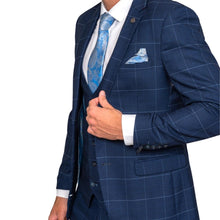 Load image into Gallery viewer, Edisnon Navy with Sky Blue Check 3PC Suit by Marc Darcy
