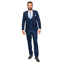 Load image into Gallery viewer, Edisnon Navy with Sky Blue Check 3PC Suit by Marc Darcy