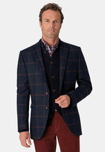 Load image into Gallery viewer, Airedale Tweed Navy with Mustard & Red Tramline Check Jacket