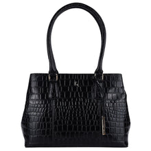 Load image into Gallery viewer, Cheltenham Leather Crocodile Print Two Section with mid-purse Bag (Black C54)