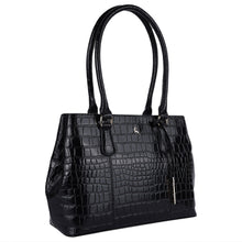 Load image into Gallery viewer, Cheltenham Leather Crocodile Print Two Section with mid-purse Bag (Black C54)
