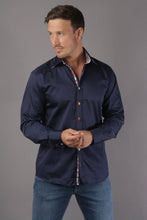 Load image into Gallery viewer, Claudio Lugli Navy Shirt with Coloured Trim (CP6752)