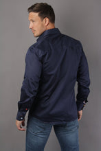 Load image into Gallery viewer, Claudio Lugli Navy Shirt with Coloured Trim (CP6752)