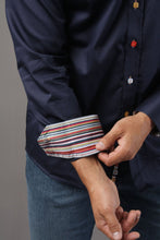 Load image into Gallery viewer, Claudio Lugli Navy Shirt with Coloured Trim (CP6752)