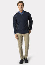 Load image into Gallery viewer, Dorset Navy Luxury 12 Gauge Cotton Merino V-Neck Jumper