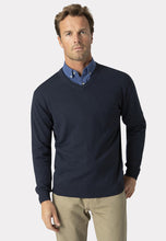 Load image into Gallery viewer, Dorset Navy Luxury 12 Gauge Cotton Merino V-Neck Jumper