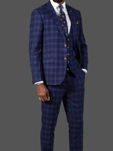 Load image into Gallery viewer, Marc Darcy Chigwell 3pc Blue Tweed Check Suit