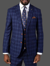 Load image into Gallery viewer, Marc Darcy Chigwell 3pc Blue Tweed Check Suit