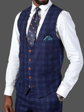Load image into Gallery viewer, Marc Darcy Chigwell 3pc Blue Tweed Check Suit