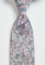 Load image into Gallery viewer, Pink and Blue Ditsy Floral Pure Silk Tie and Pocket Square Set
