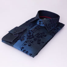 Load image into Gallery viewer, Claudio Lugli Mens Blue Jacquard Effect Flocking Shirt - CP8011
