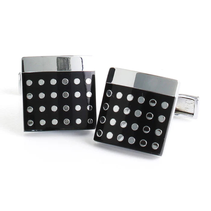 Polished Silver Finish with Black Enamel Cufflinks