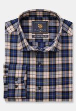 Load image into Gallery viewer, Navy, Blue and Gold Check Brushed Cotton Shirt (4276A)
