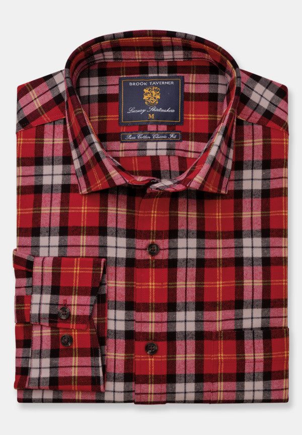 Red, Black and Gold Check Brushed Cotton Shirt (4276B)