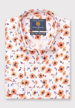 Load image into Gallery viewer, Tailored Fit Orange Print Linen Cotton Shirt (4305DT)
