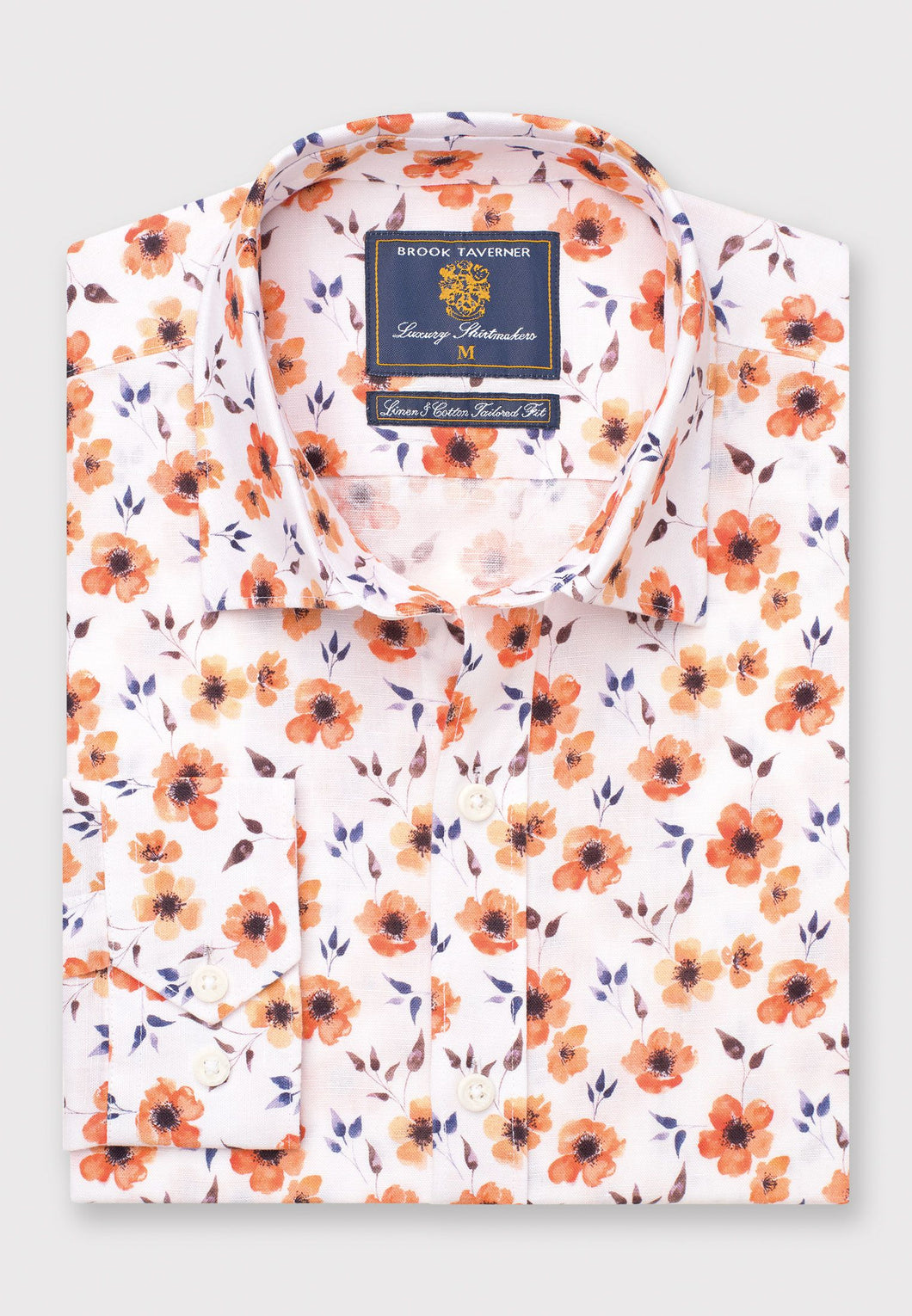Tailored Fit Orange Print Linen Cotton Shirt (4305DT)