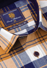 Load image into Gallery viewer, Mustard, Navy and White Check Jaspe Herringbone Check Brushed Cotton Shirt (4412BT)
