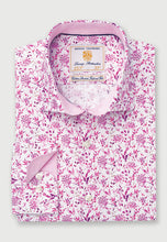 Load image into Gallery viewer, Cerise Floral Print Business Casual Cotton Stretch Shirt (4425BT)
