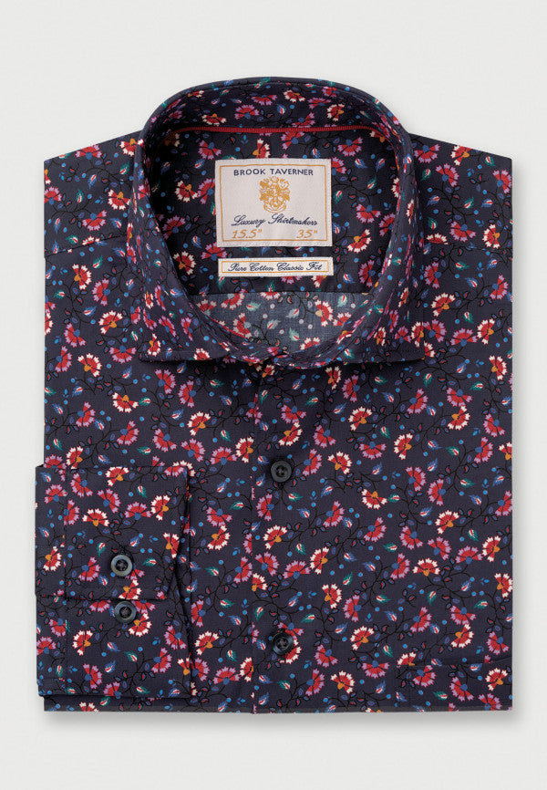 Navy with Multicoloured Floral Abstract Print Shirt (4431B)