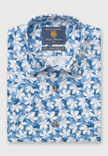 Load image into Gallery viewer, Regular Fit Blue Floral Print Linen Cotton Short Sleeve Shirt (4479C)
