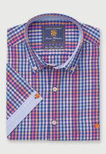 Load image into Gallery viewer, Regular Fit Navy Check Cotton Short Sleeve Shirt (4483A)
