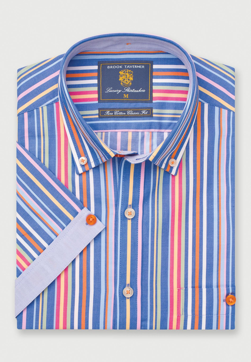 Regular Fit Navy Multicolour Stripe Cotton Short Sleeve Shirt (4483B)