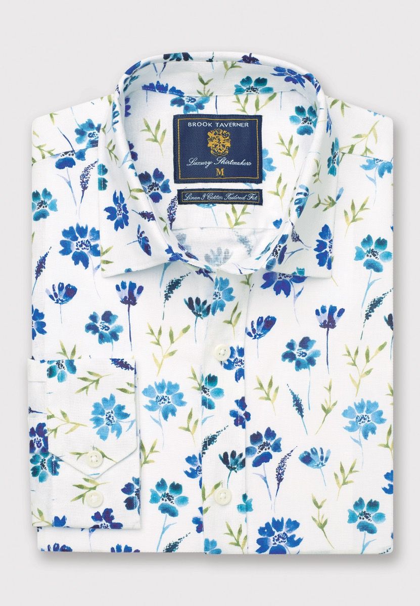 Tailored Fit Meadow Print Linen Cotton Shirt (4504AT)