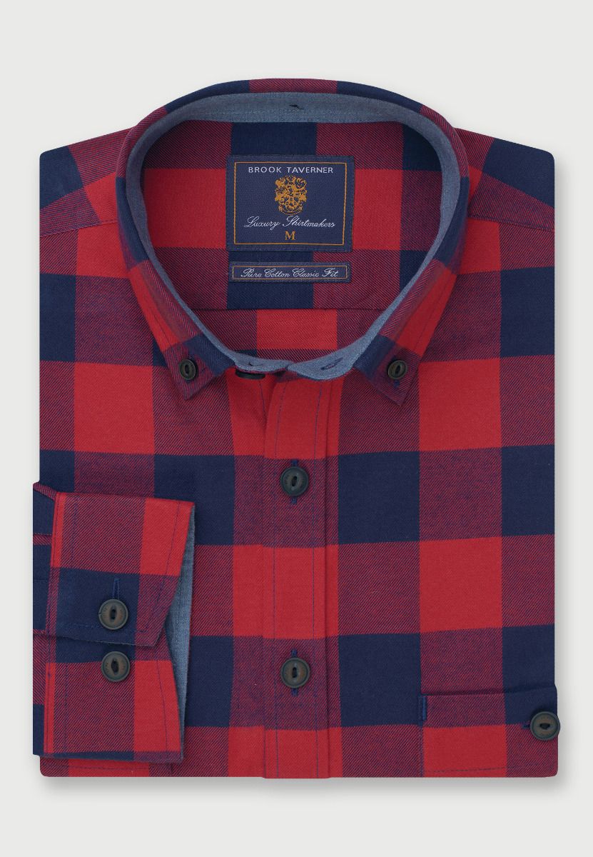 Regular Fit Red and Navy Check Cotton Shirt (4535)