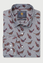 Load image into Gallery viewer, Regular Fit Silver Grey Pheasant Print Cotton Shirt
