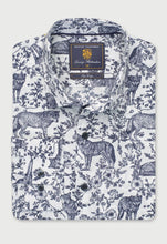 Load image into Gallery viewer, Regular Fit Navy Wolf Print Cotton Shirt
