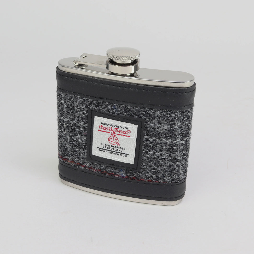 Grey Harris Tweed 6oz Hip Flask