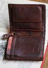 Load image into Gallery viewer, Vintage Dipped 7 Card Bill Fold Leather Wallet Tan : 1779
