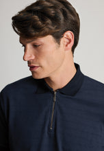 Load image into Gallery viewer, Knaresborough Popcorn Textured Stripe Zip Neck Cotton Polo Shirt
