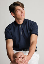 Load image into Gallery viewer, Knaresborough Popcorn Textured Stripe Zip Neck Cotton Polo Shirt
