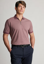 Load image into Gallery viewer, Knaresborough Popcorn Textured Stripe Zip Neck Cotton Polo Shirt
