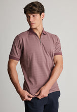 Load image into Gallery viewer, Knaresborough Popcorn Textured Stripe Zip Neck Cotton Polo Shirt
