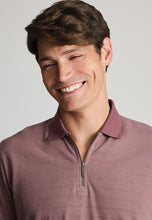 Load image into Gallery viewer, Knaresborough Popcorn Textured Stripe Zip Neck Cotton Polo Shirt
