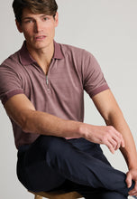 Load image into Gallery viewer, Knaresborough Popcorn Textured Stripe Zip Neck Cotton Polo Shirt
