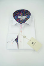 Load image into Gallery viewer, Claudio Lugli Shirt Multicoloured Floral Trim in White CP8079
