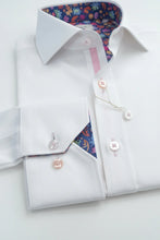 Load image into Gallery viewer, Claudio Lugli Shirt Multicoloured Floral Trim in White CP8079
