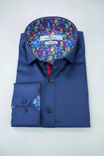 Load image into Gallery viewer, Claudio Lugli Shirt Multicoloured Floral Trim in Navy CP8079
