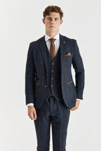 Load image into Gallery viewer, PAUL ANDREW MADRID NAVY TWEED CHECK THREE PIECE SUIT
