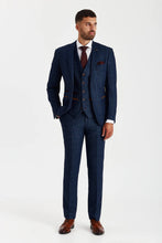 Load image into Gallery viewer, PAUL ANDREW SCOTT NAVY TWEED CHECK THREE PIECE SUIT
