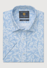 Load image into Gallery viewer, Regular Fit Sky Blue Botanical Print Slub Cotton Short Sleeve Shirt
