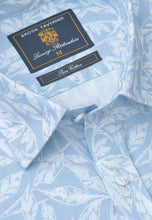 Load image into Gallery viewer, Regular Fit Sky Blue Botanical Print Slub Cotton Short Sleeve Shirt
