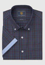 Load image into Gallery viewer, Regular Fit Navy Check 'Portofino' Short Sleeve Shirt
