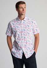 Load image into Gallery viewer, Regular Fit Pink Bird Print Short Sleeve Shirt
